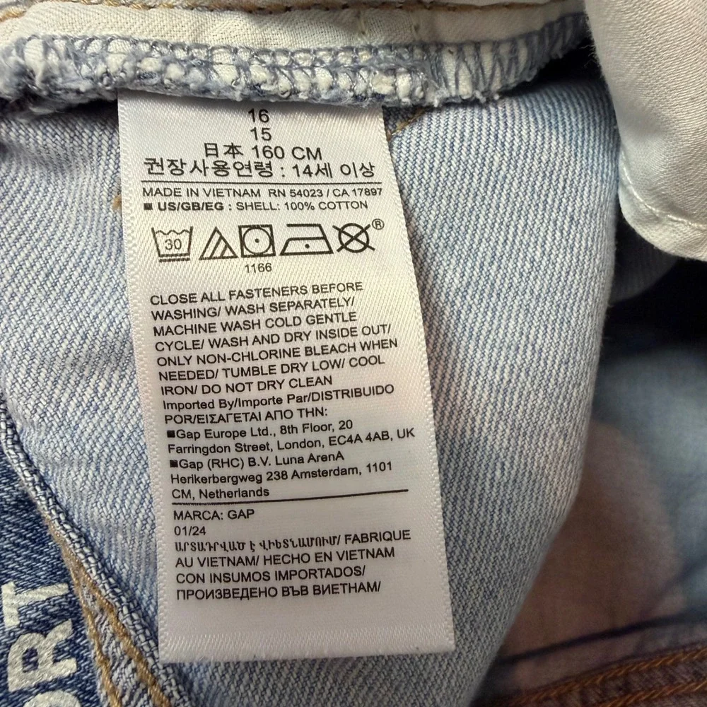 Gap Kids Girls 16 Low Stride Short Two Tone Colorblock Denim Raw Hem Blue 160cm